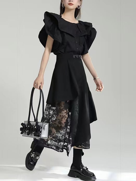 Irregular-Paneled Gauze High-Waisted Skirt - PAINEVIDA