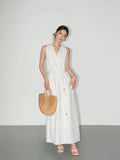 Halter V-Neck Elegant Linen Sleeveless Dress