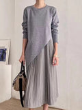 Irregular Knitted Pleated Suspender Dress 2-Pieces Set - PAINEVIDA