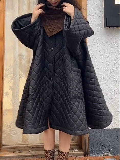Diamond-Patterned Loose Long Cotton Coat