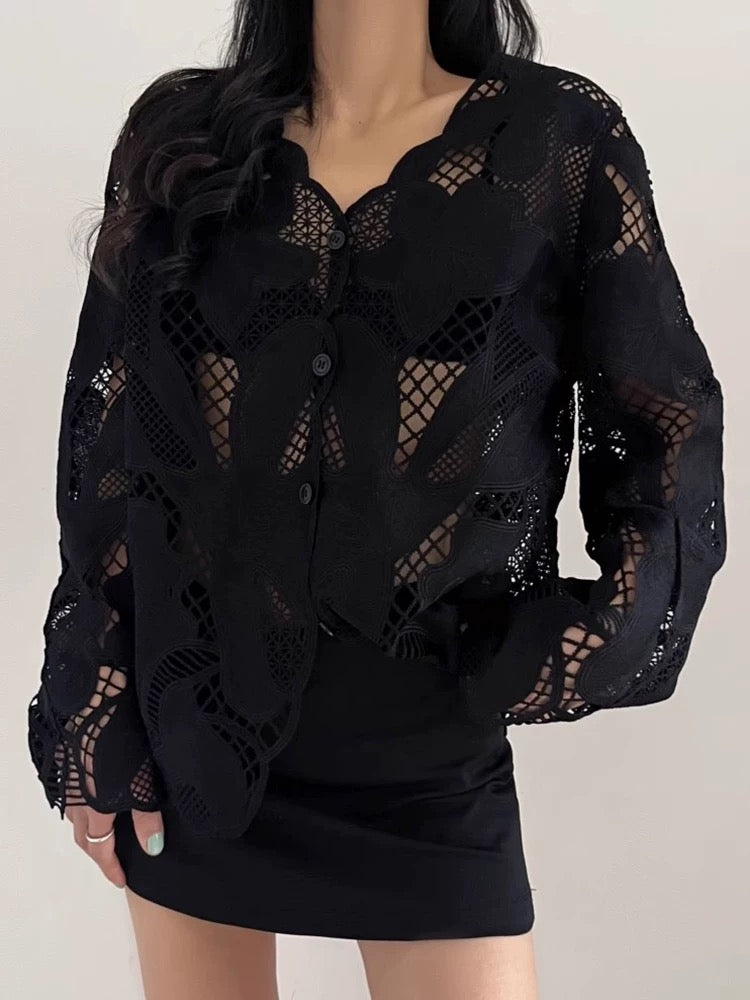 Hollow Crochet Lace Shirt