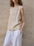 Crew Neck Linen Sleeveless Tank Top