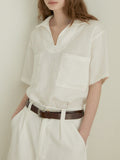 Lapel Linen Short Sleeve Shirt