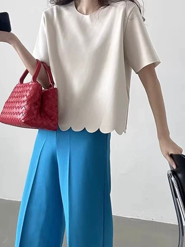Solid Color Wave Pattern Short Sleeves