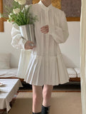 Retro A-line Pleated Preppy Shirt Dress - PAINEVIDA