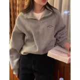 Retro Lapel Embroidered Casual Suede Sweatshirt