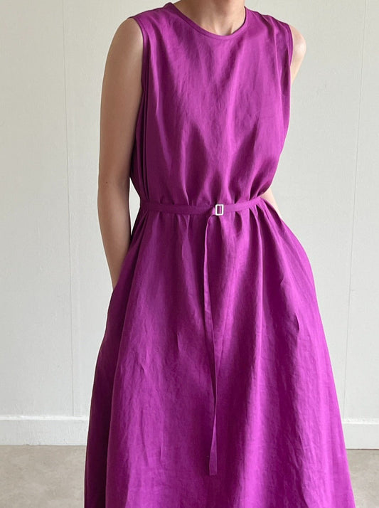 Retro Lace up Cotton Linen long Vest Dress - PAINEVIDA