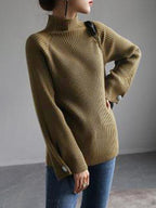 Simple Loose Solid Color High-Neck Sweater by painevida