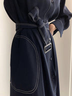 Stand Collar Single Loose Tie Trench Dress by painevida