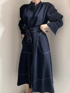 Stand Collar Single Loose Tie Trench Dress by painevida