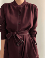 Stand Collar Single Loose Tie Trench Dress by painevida