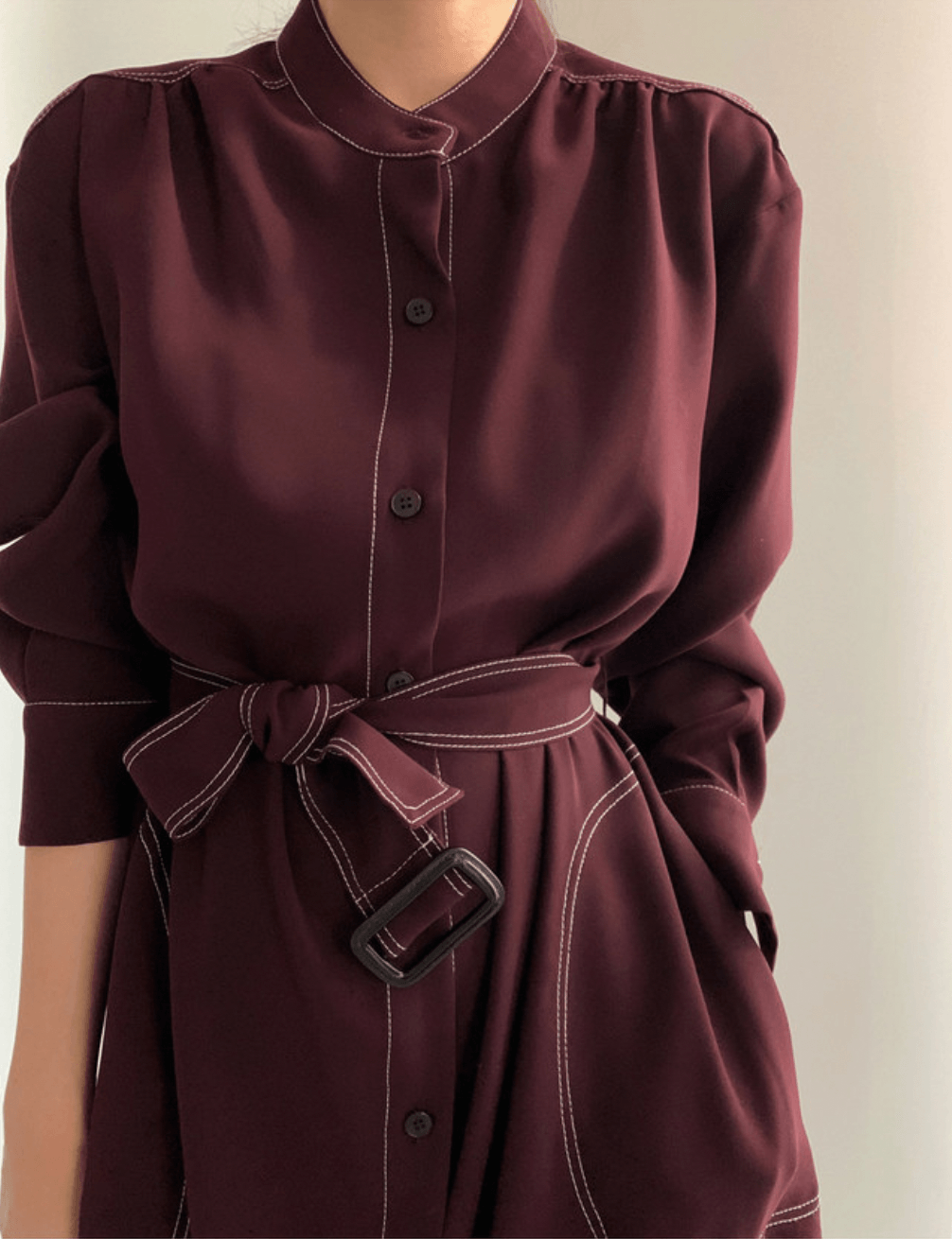 Stand Collar Single Loose Tie Trench Dress by painevida