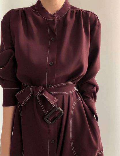 Stand Collar Single Loose Tie Trench Dress