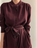 Stand Collar Single Loose Tie Trench Dress