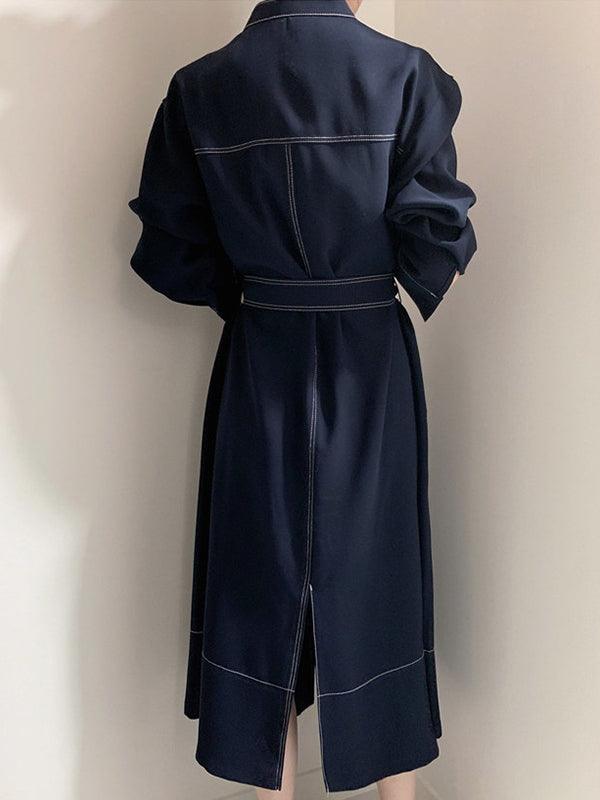 Stand Collar Single Loose Tie Trench Dress by painevida