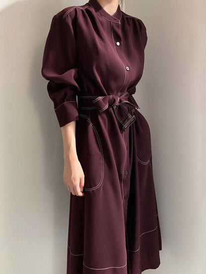 Stand Collar Single Loose Tie Trench Dress