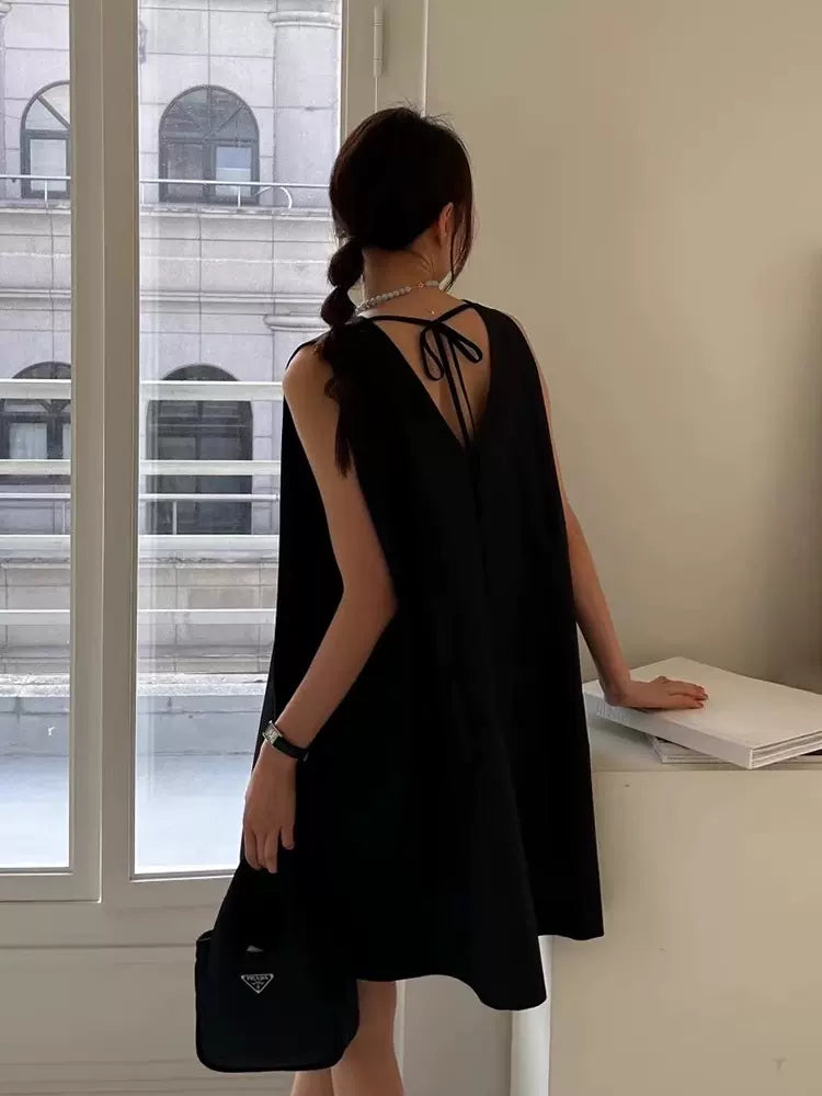 V-neck Tie Back Loose Vest Short Dress