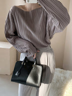 Simple Loose Pleated Long-sleeved Shirt Blouses by painevida