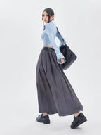 Trendy Gray Pleated Long Skirt