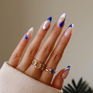 Blue White Matching False Nails