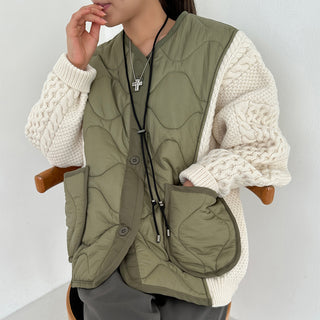 Padded Knitted Splicing Loose Cotton Jacket