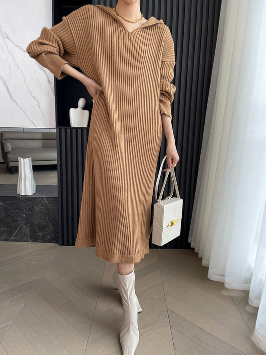 Casual Hooded Knitted Long Dress - PAINEVIDA