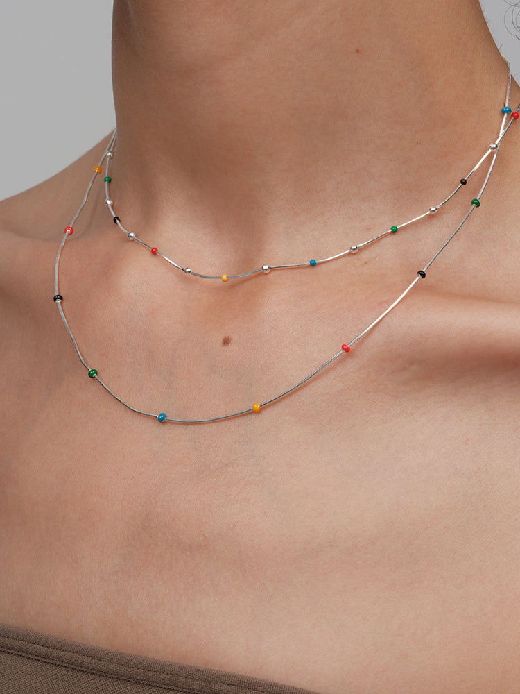 Rainbow Bean Enamel Ball Beaded Clavicle Necklace by painevida