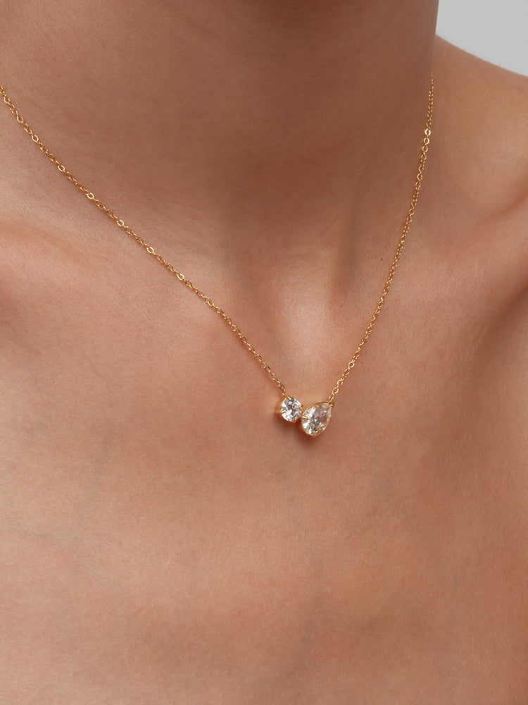 Teardrop Round Diamond 3a Live Color Clavicle Necklace by painevida
