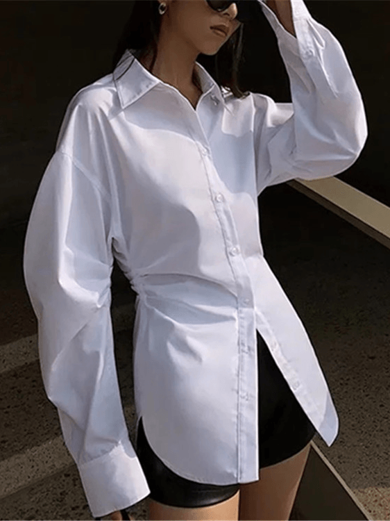 Ruffled Long Sleeve Loose White Shirt by painevida