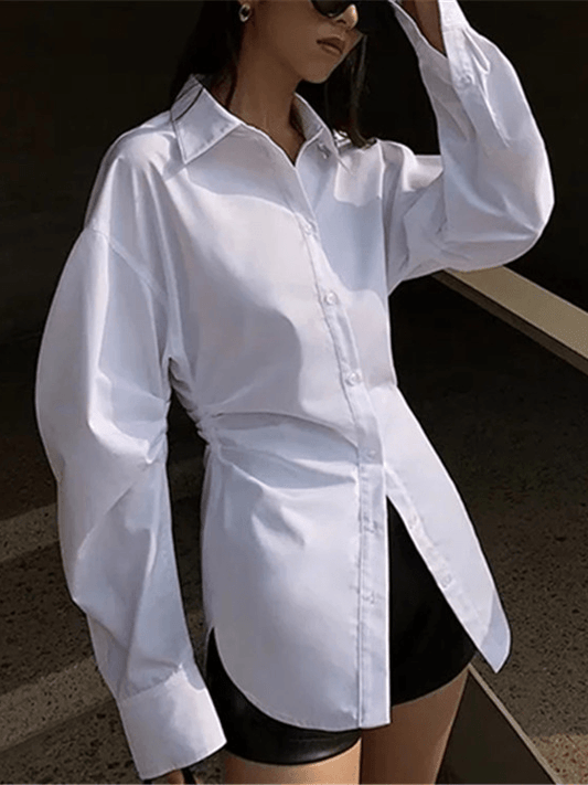 Ruffled Long Sleeve Loose White Shirt