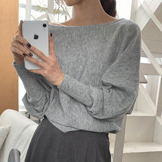 Vintage One-shoulder Lantern Sleeves Knit Sweater