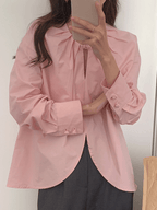 Pleated Cutout Loose Long Sleeve Shirt by painevida