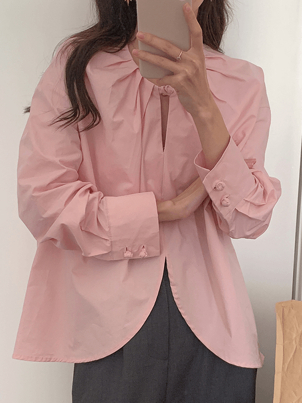 Pleated Cutout Loose Long Sleeve Shirt by painevida