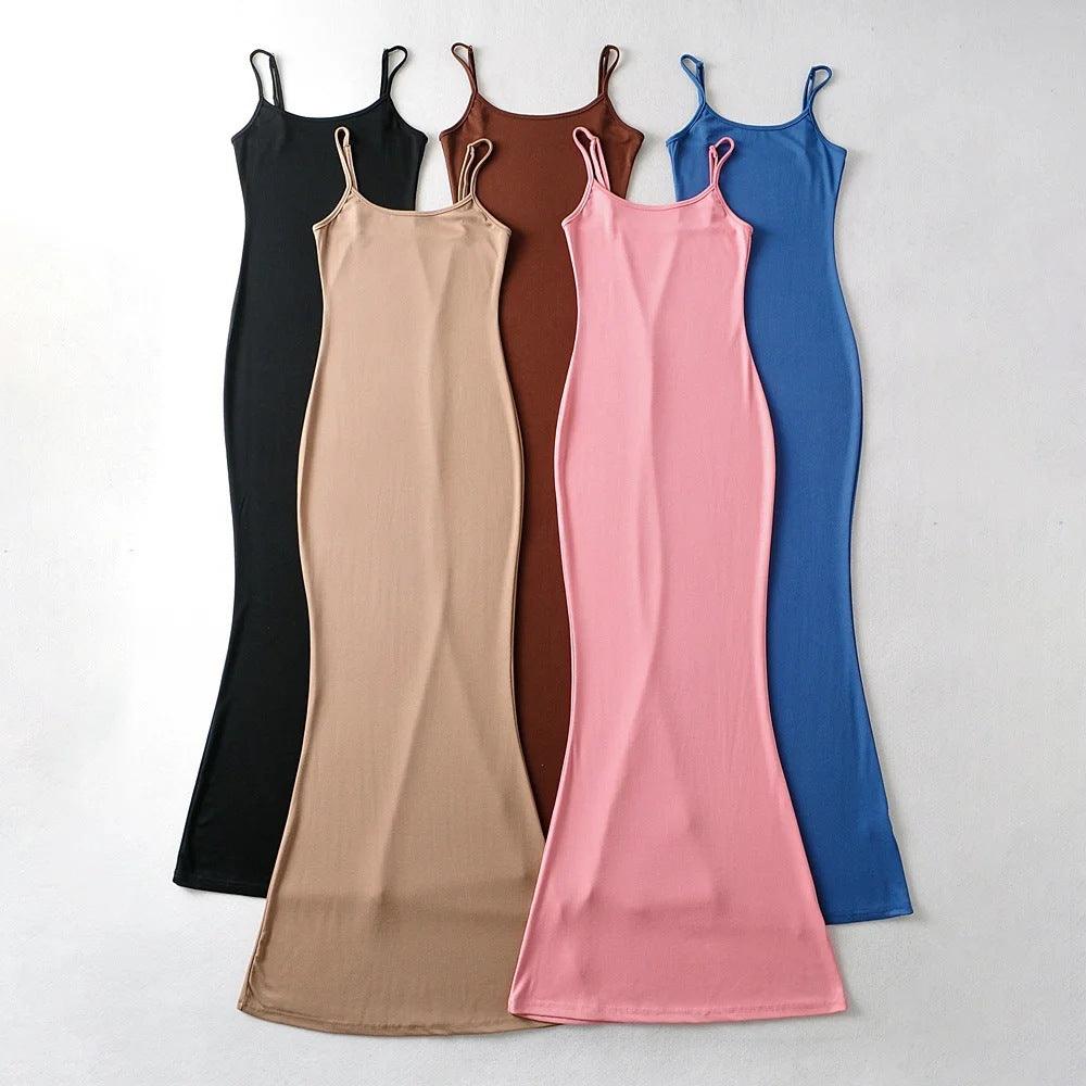 5 Color Simple Niche Fishtail Slip Dress