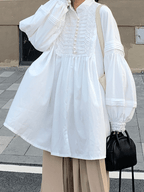 Loose Vintage Stand Collar Long Sleeve Shirt by painevida