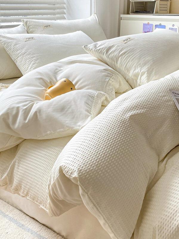 Waffle Printed Cotton Bed Four Pieces Sheet Set