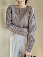 Simple Loose Pleated Long-sleeved Shirt Blouses by painevida