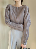 Simple Loose Pleated Long-sleeved Shirt Blouses