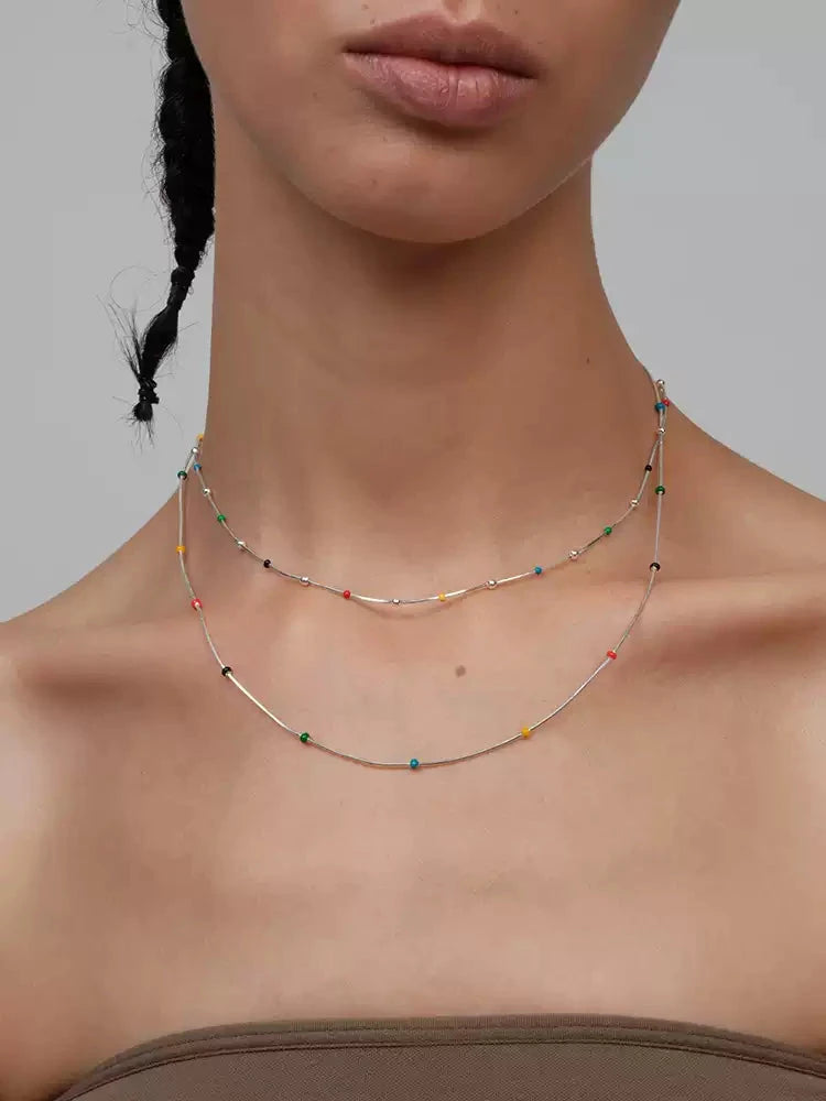 Rainbow Bean Enamel Ball Beaded Clavicle Necklace by painevida