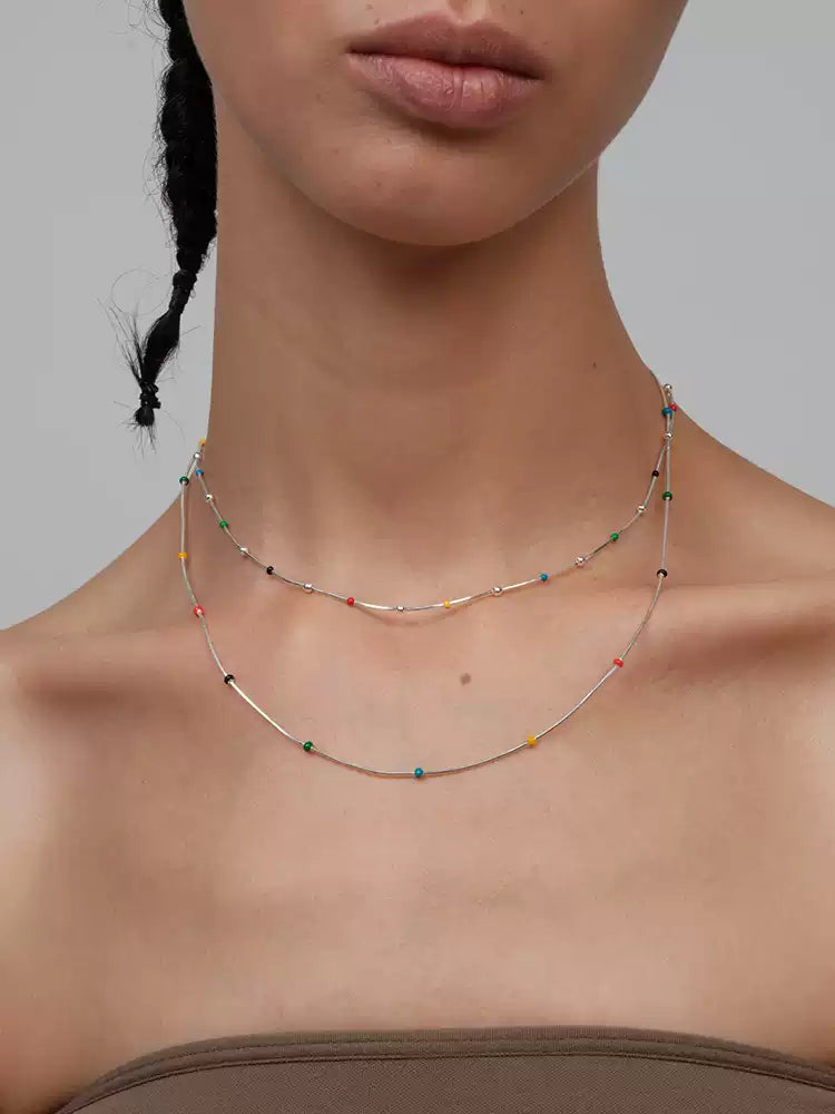 Rainbow Bean Enamel Ball Beaded Clavicle Necklace