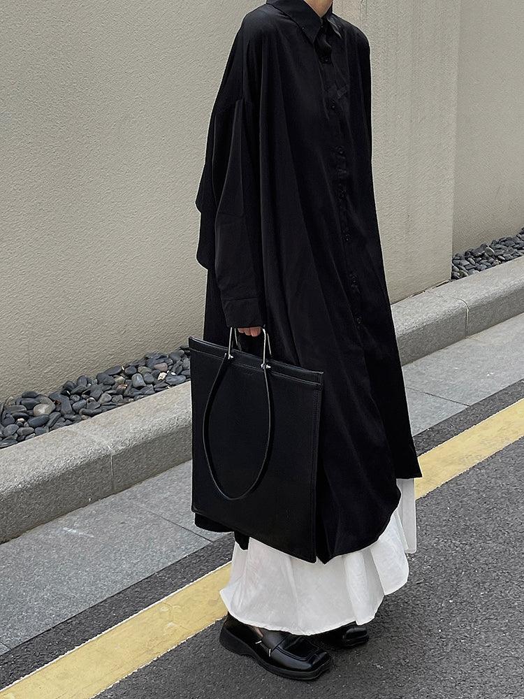 Cool Black Big Split Long Shirt & White Skirt Sets