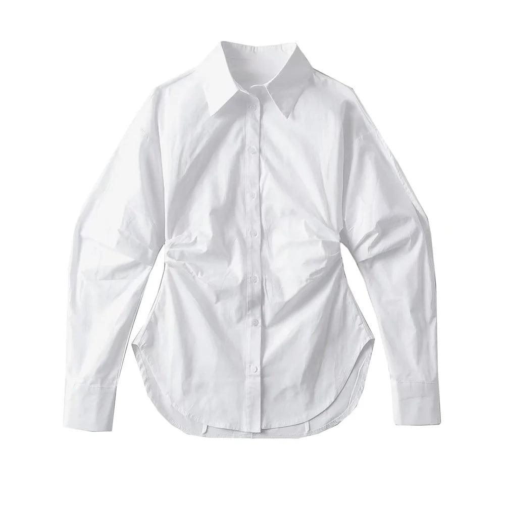 Ruffled Long Sleeve Loose White Shirt by painevida