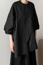 Cool Measured Bias-breasted Irregular-placket Shirt by painevida