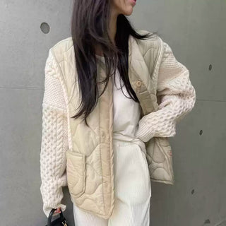 Padded Knitted Splicing Loose Cotton Jacket