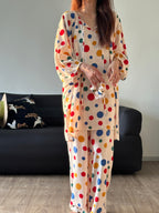 Colorful Polka Dot Cotton Silk Home Wear Set Pajamas by painevida
