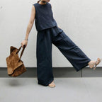 Sleeveless Linen Vest & wide-leg Trousers Sets by painevida