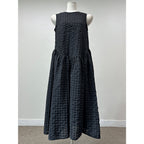 Simple Round Neck Pleated Loose Plaid Vest Dress