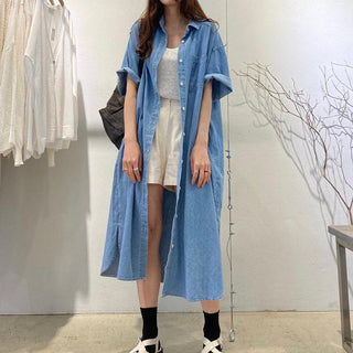 Vintage Lapel Single Breasted Casual Pocket Denim Dress