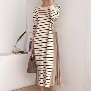 Loose Side Slit Striped Knit Dress