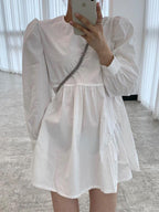 Simple Black Loose Puff Sleeve Short Shirt Dress by painevida